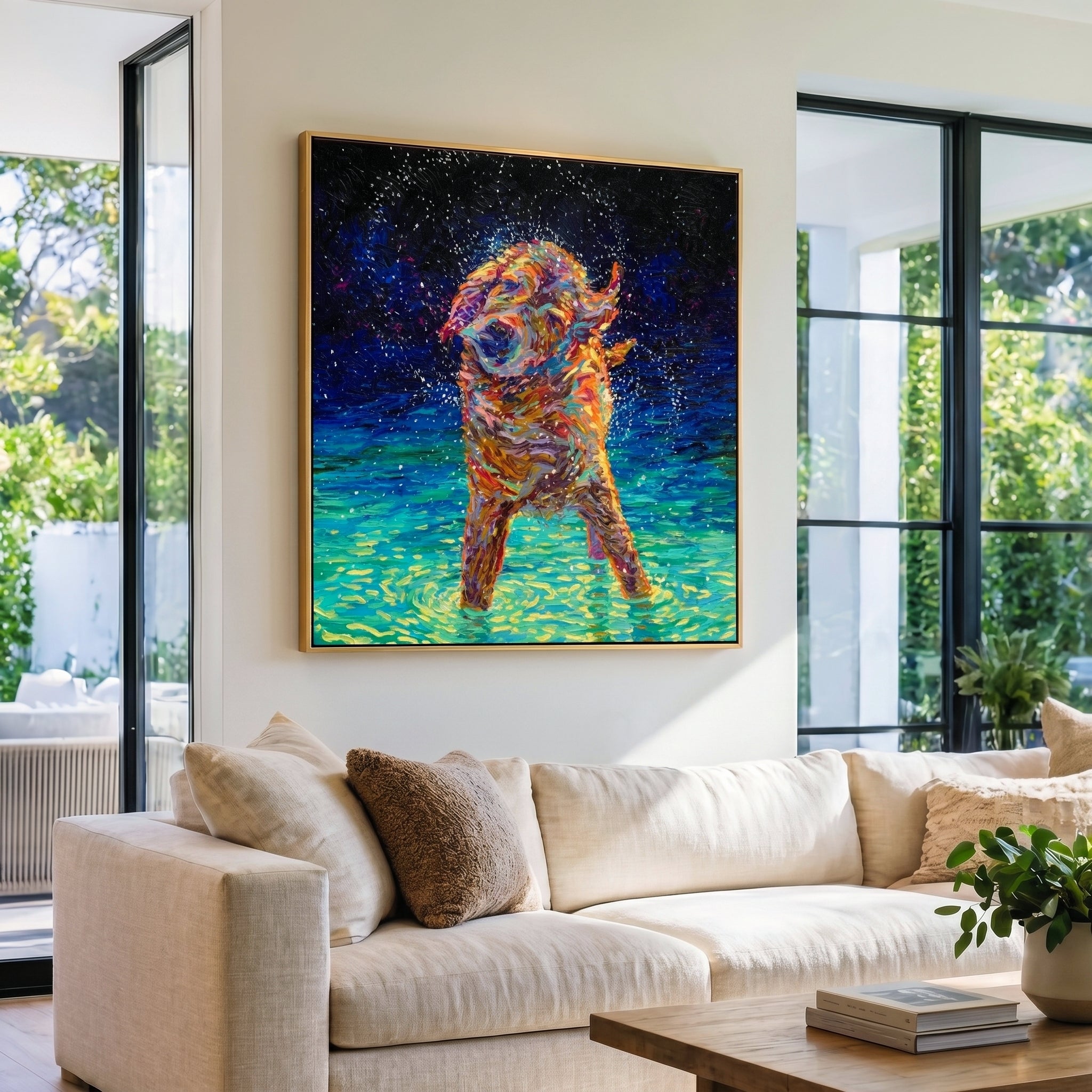Golden Retriever Canvas Print | Moonlight Swim by Iris Scott