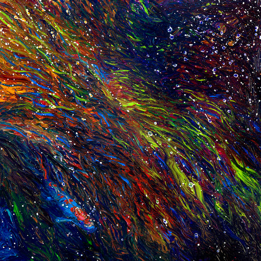 After the Flood koi fish painting by Iris Scott featuring koi swimming through expressive water.