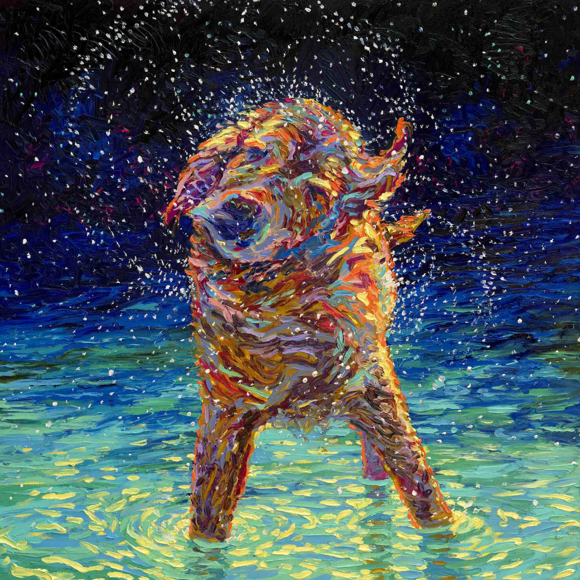 Golden Retriever Canvas Print | Moonlight Swim by Iris Scott